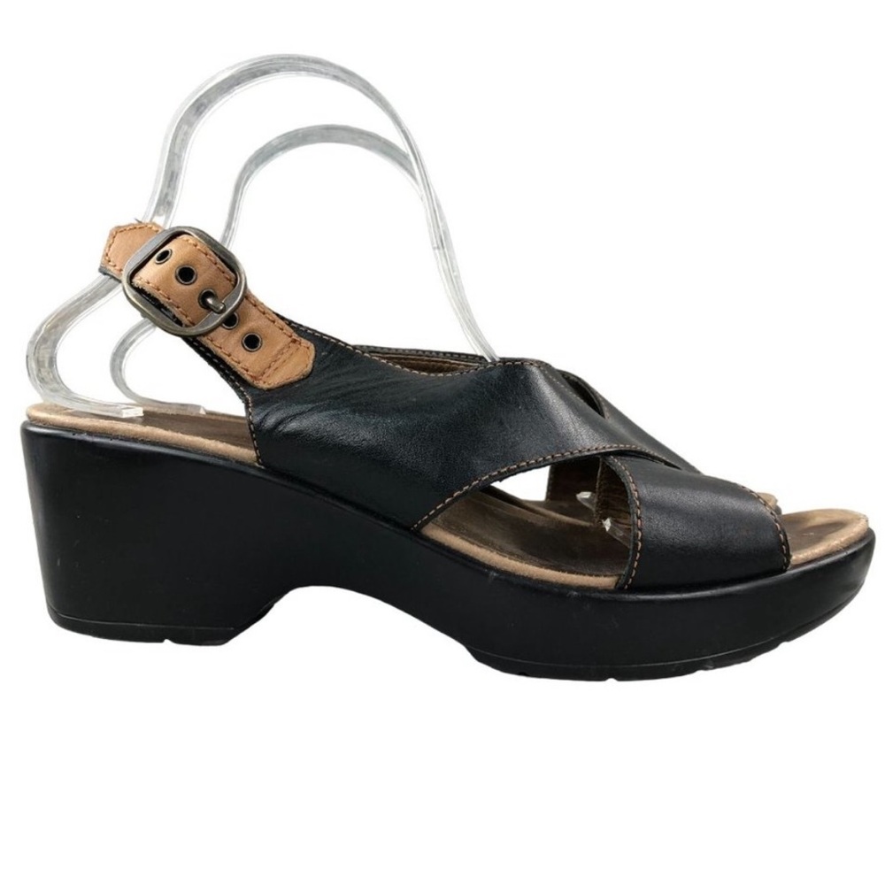 Dansko Jacinda Black Brown Leather Cross Strap Professional Sandal Clog Shoes 38